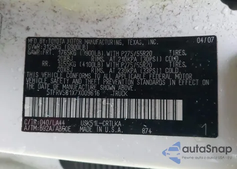 2007 Toyota Tundra Limited 5.7L V8 из США, поврежденный, VIN 5TFRV581X7X009616